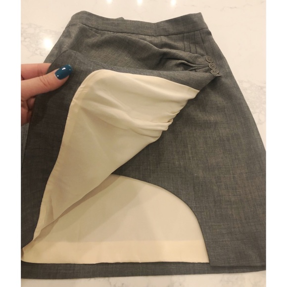 ZAC POSEN Gray Pleated Gathered Side Wrap Mini Skirt SZ 8 Fits 4 - Picture 8 of 12